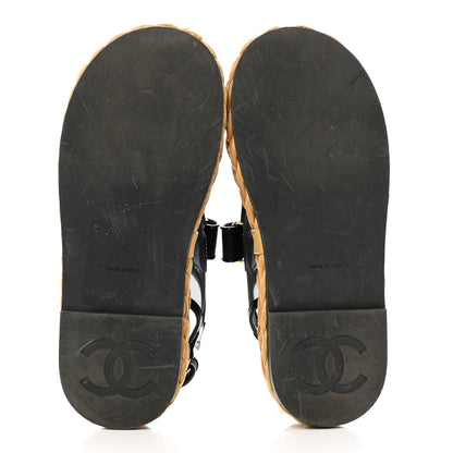 Chanel Mesh Patent Calfskin Velcro Dad Sandals 37 Black 5 of 11