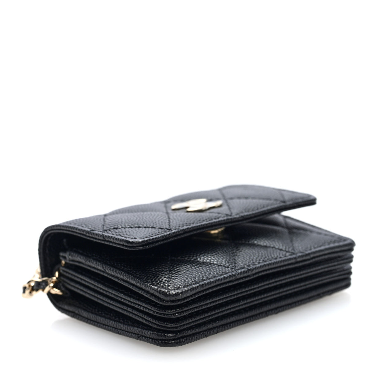 Chanel Caviar Quilted CC Stars Card Holder On Chain Black 4 of 10