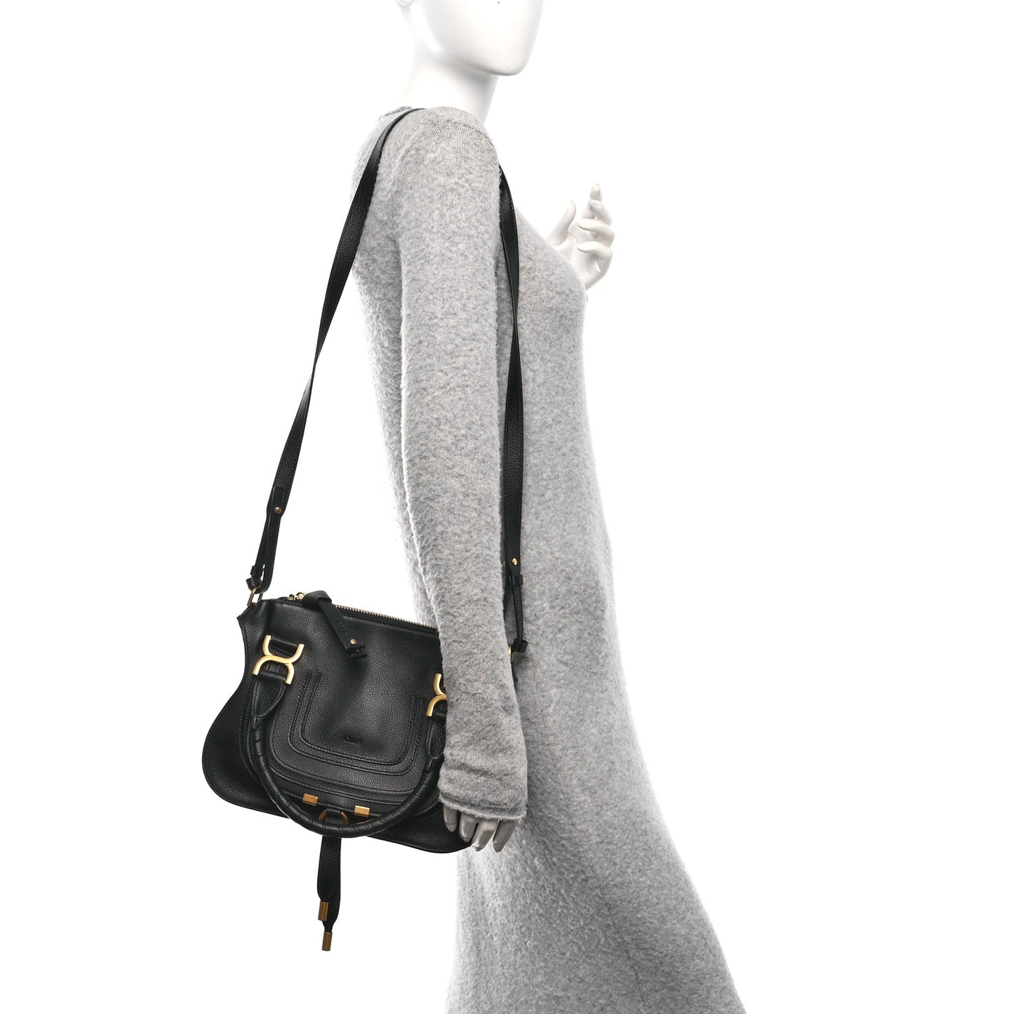 Calfskin Small Marcie Satchel Black