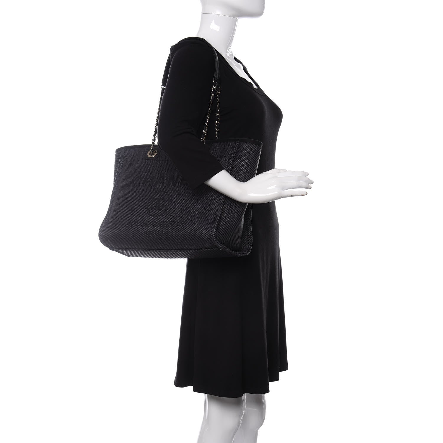 Chanel Mixed Fibers Calfskin Small Deauville Tote Black 2 of 11