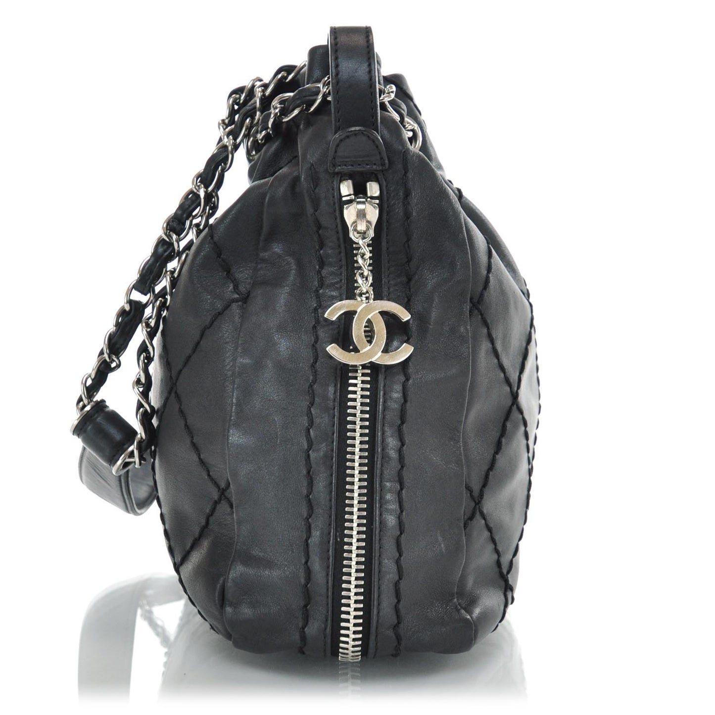 Lambskin Expandable Stitched Tote Black