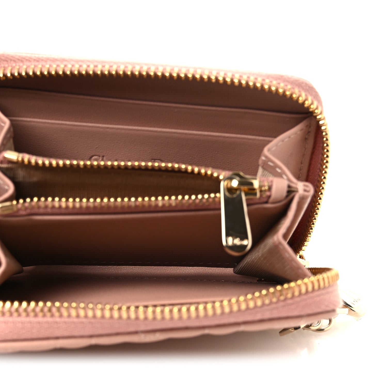 Lambskin Cannage Small Lady Dior Voyageur Coin Purse Rose Des Vents