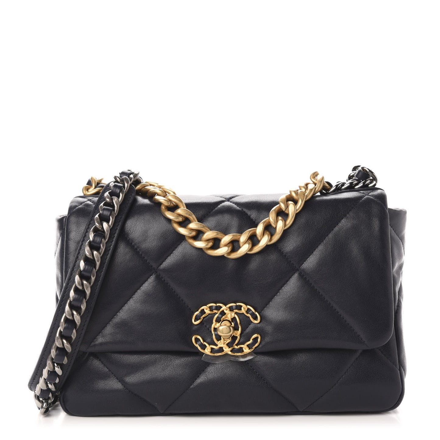Goatskin Quilted Medium Chanel 19 Flap Navy Blue