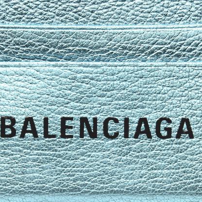 Balenciaga Metallic Goatskin Logo Everyday Multi Card Case Turquoise Black 6 of 10