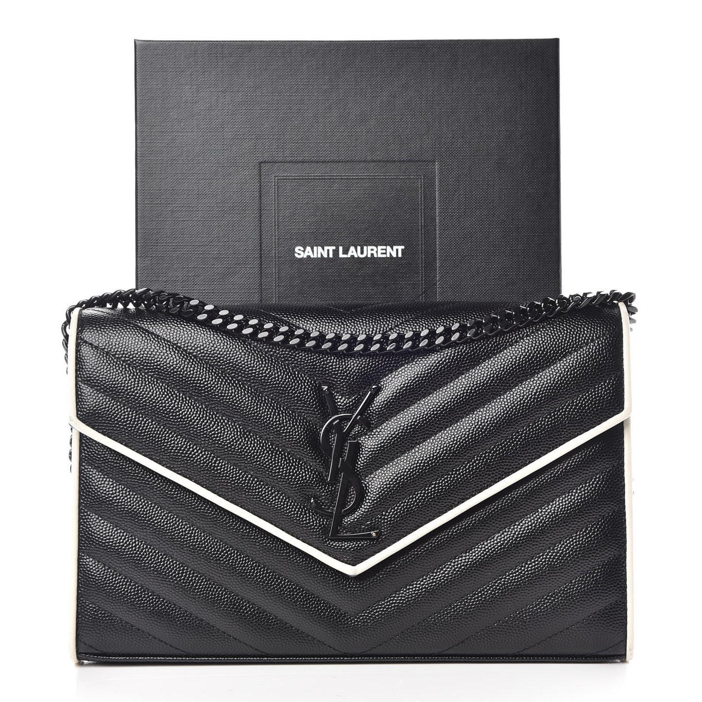 Grain De Poudre Matelasse Chevron Monogram Chain Wallet Black White