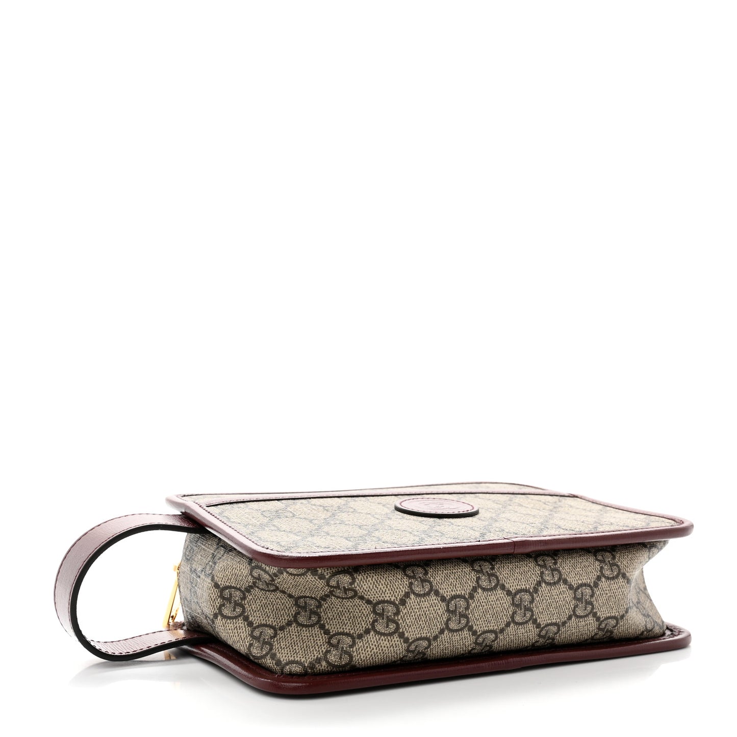GG Supreme Monogram Textured Calfskin Retro Interlocking G Travel Pouch Beige Ebony Burgundy
