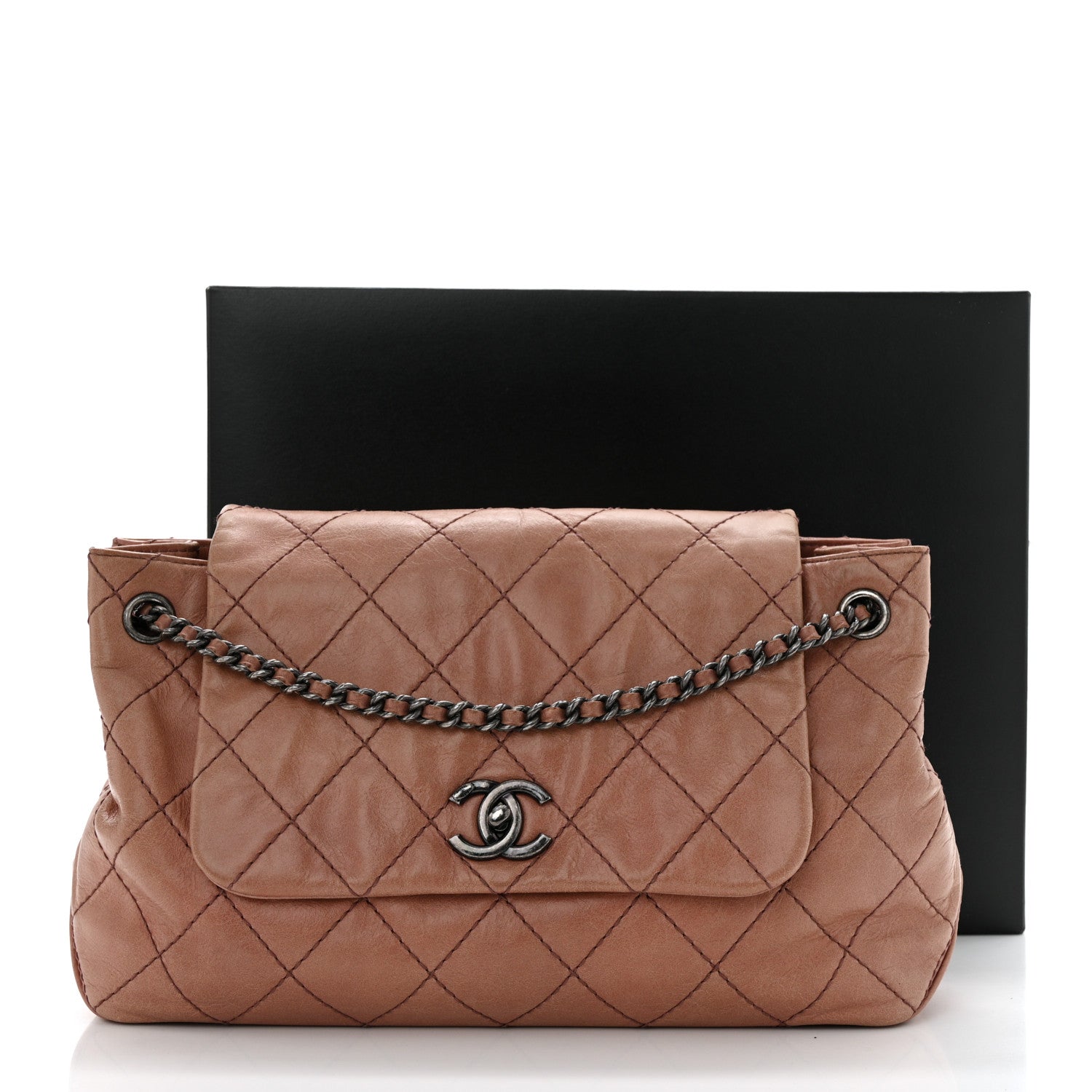 Chanel Aged Calfskin Quilted Chain Accordion Flap Dark Pink 11 of 11