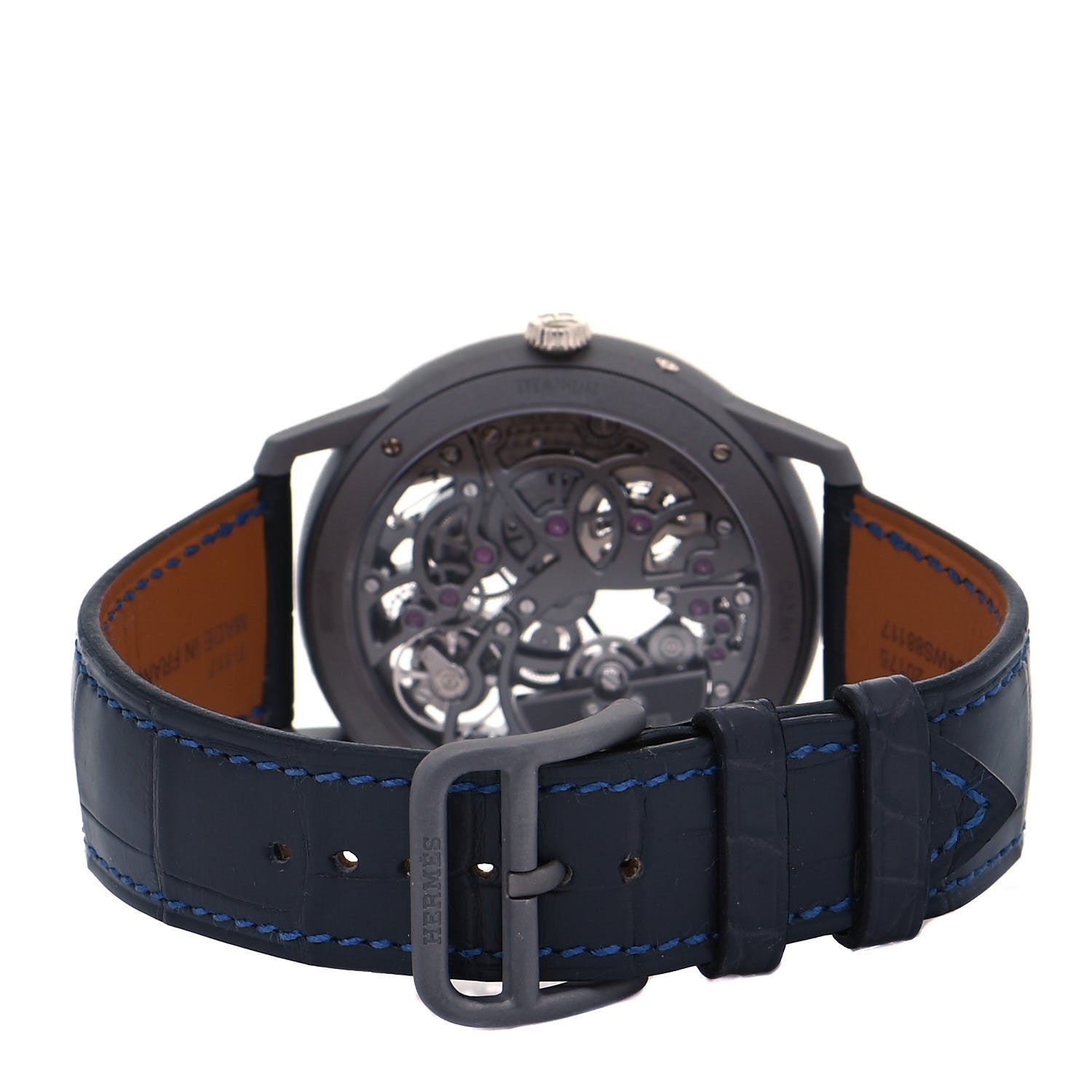 Hermes Platinum Titanium Alligator 39.5mm Slim d'Hermes Squelette Lune Automatic Watch Graphite 3 of 5