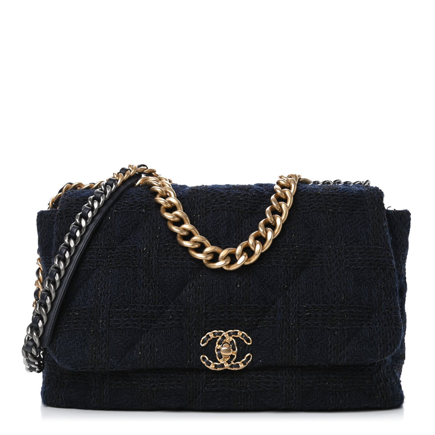 Tweed Quilted Maxi Chanel 19 Flap Navy