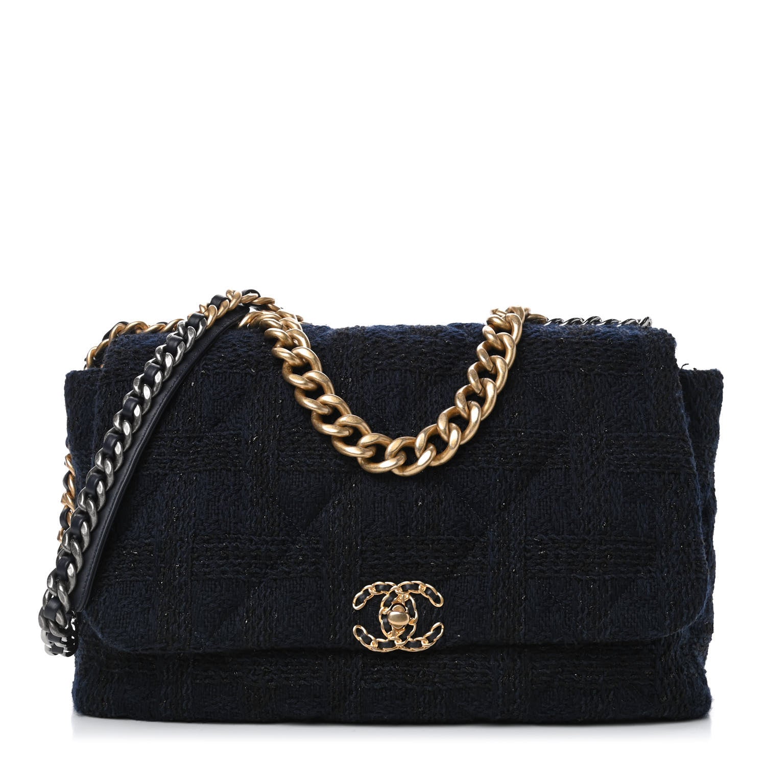 Chanel Tweed Quilted Maxi Chanel 19 Flap Navy 1 of 5