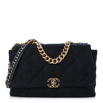 Chanel Tweed Quilted Maxi Chanel 19 Flap Navy 1 of 5