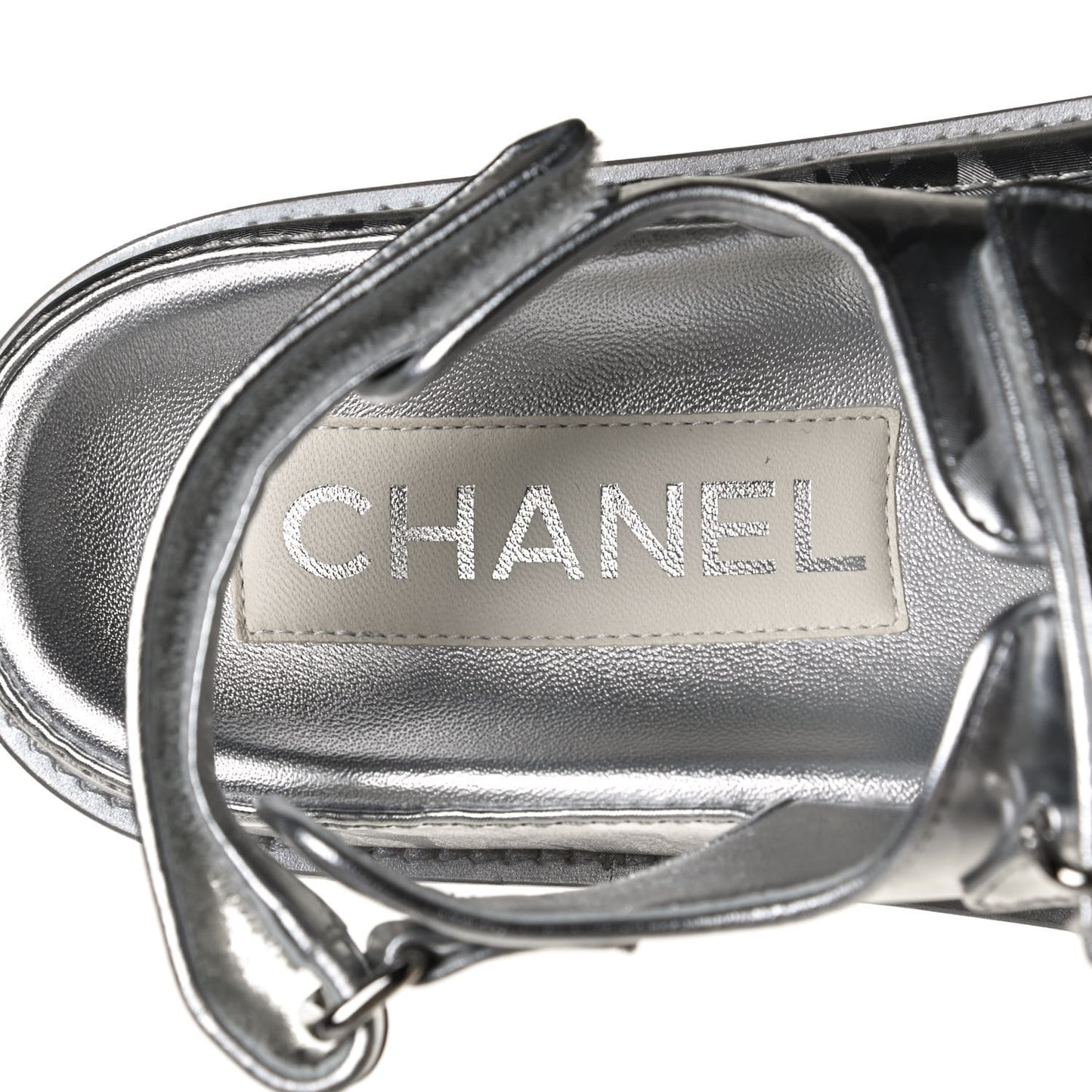 Laminated Calfskin Velcro Dad Sandals 35.5 Silver