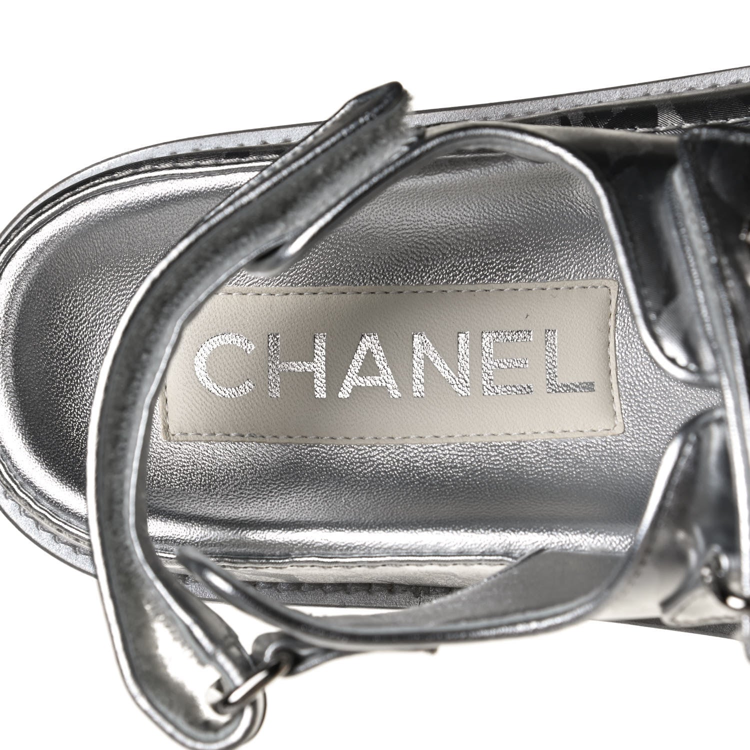 Chanel Laminated Calfskin Velcro Dad Sandals 35.5 Silver 9 of 11