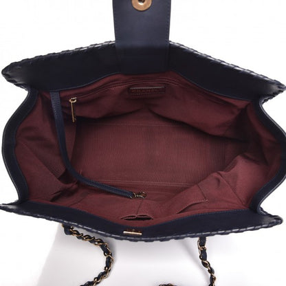 Chanel Iridescent Calfskin Quilted Happy Stitch Shopping Tote Navy Blue 5 of 9