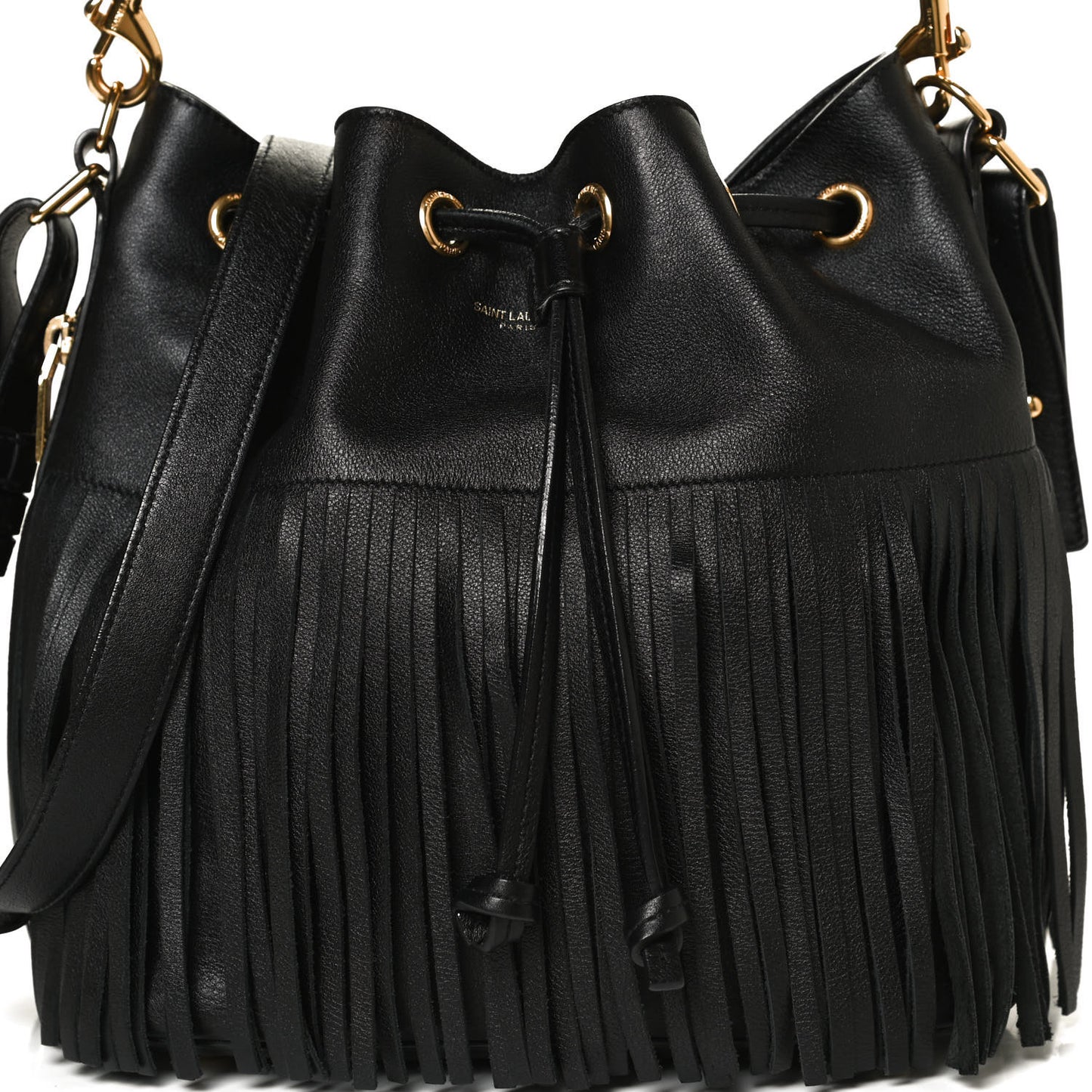 Calfskin Small Emmanuelle Fringe Bucket Bag Black