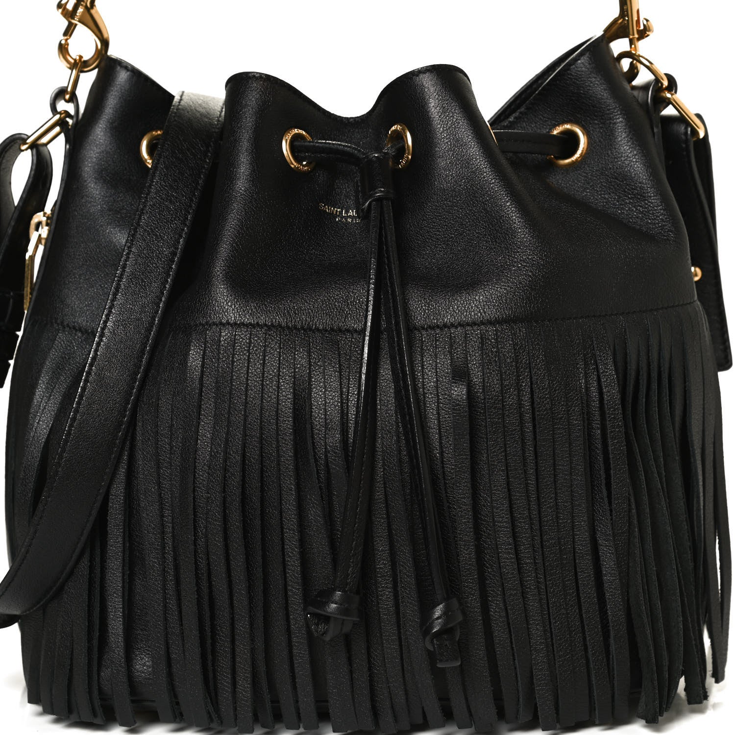 Saint Laurent Calfskin Small Emmanuelle Fringe Bucket Bag Black 10 of 10