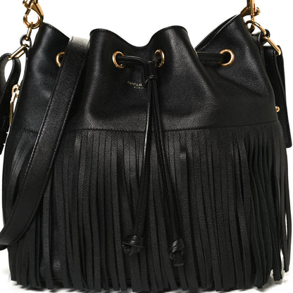 Saint Laurent Calfskin Small Emmanuelle Fringe Bucket Bag Black 10 of 10