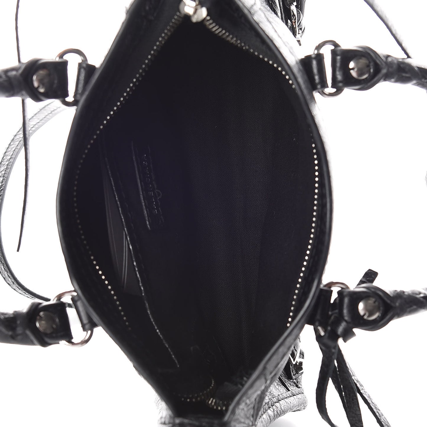 Agneau Classic Silver Hardware Nano City Logo Strap Black White