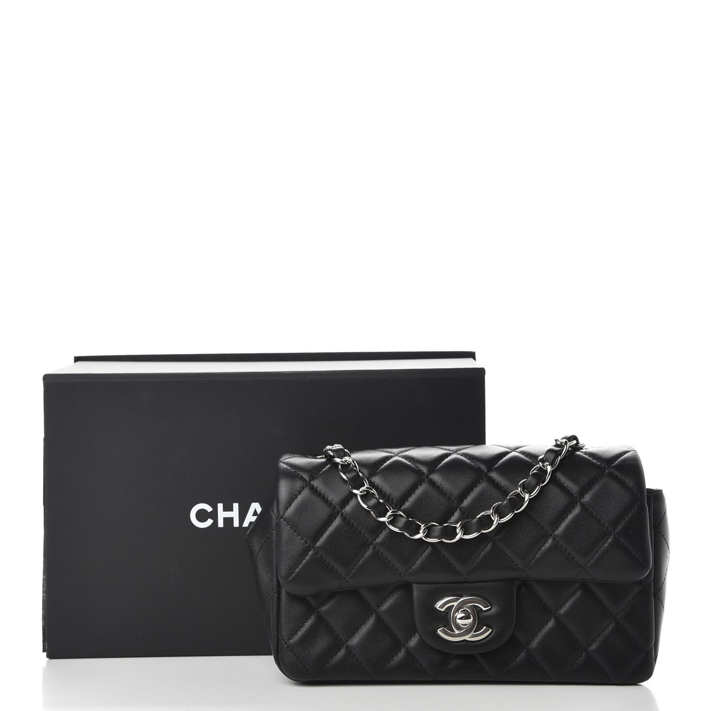 Lambskin Quilted Mini Rectangular Flap Black