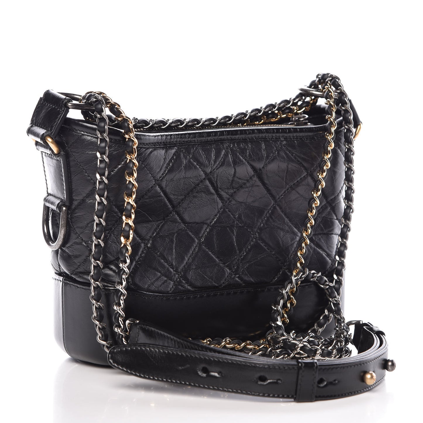 Aged Calfskin Quilted Small Gabrielle Hobo Black
