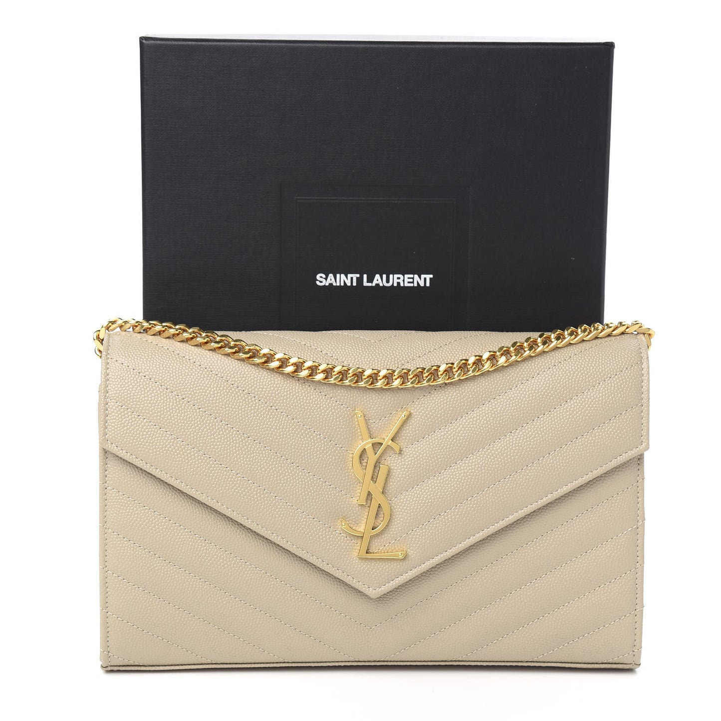 Grain De Poudre Matelasse Monogram Chain Wallet Sea Salt