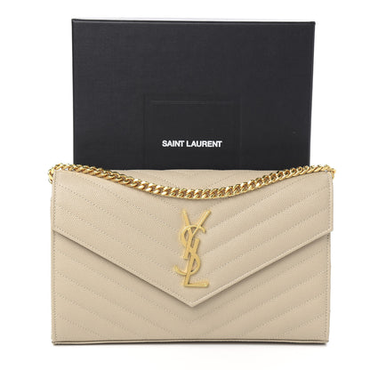 Saint Laurent Grain De Poudre Matelasse Monogram Chain Wallet Sea Salt 9 of 9