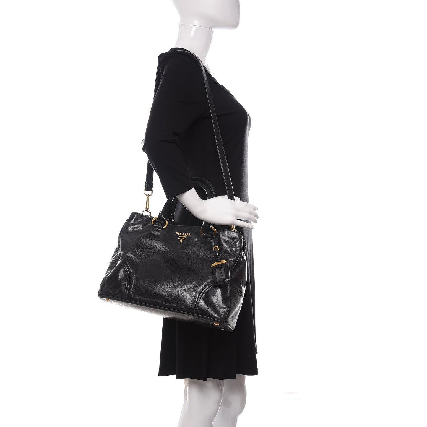 Vitello Shine Top Handle Bag Black