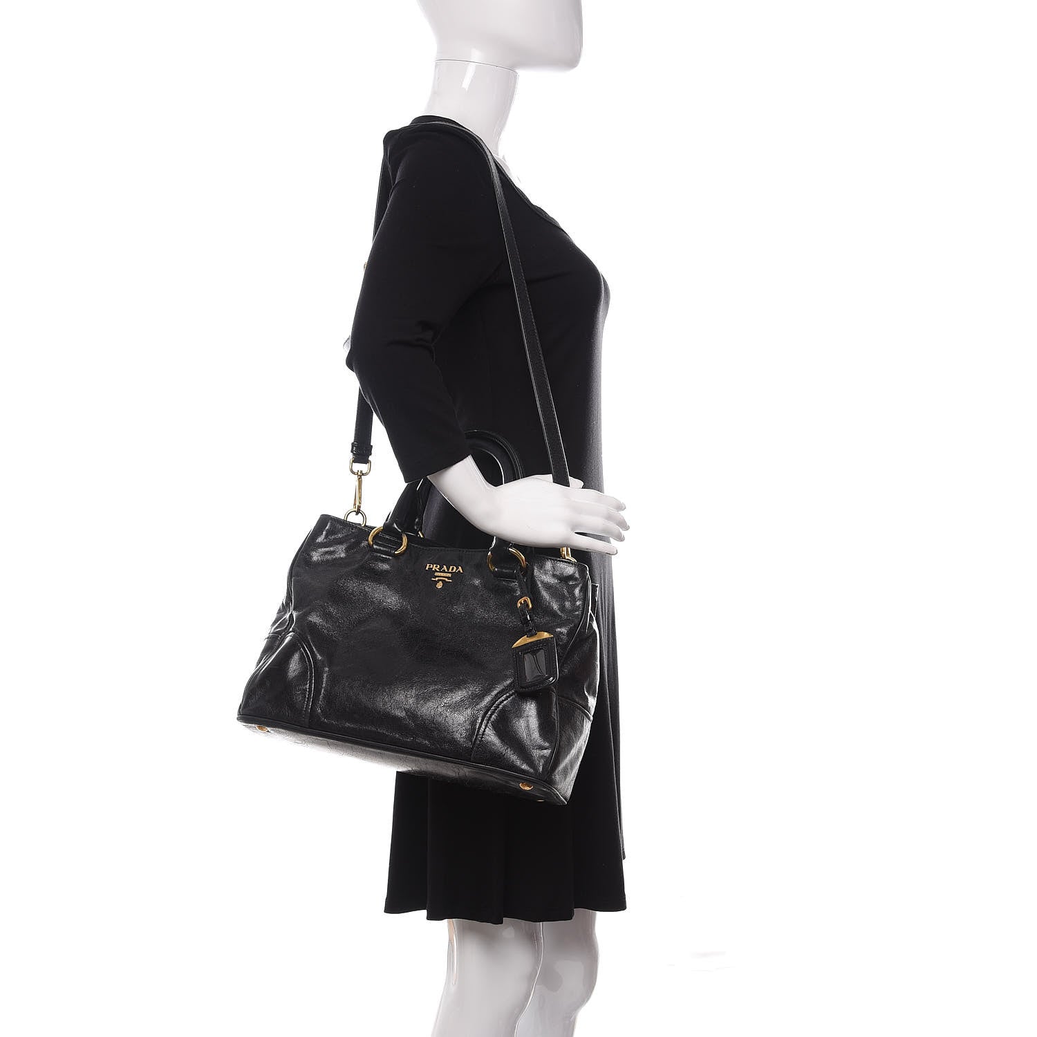 Prada Vitello Shine Top Handle Bag Black 2 of 14