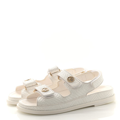 Chanel Calfskin Printed Velcro Dad Sandals 39 White 3 of 10