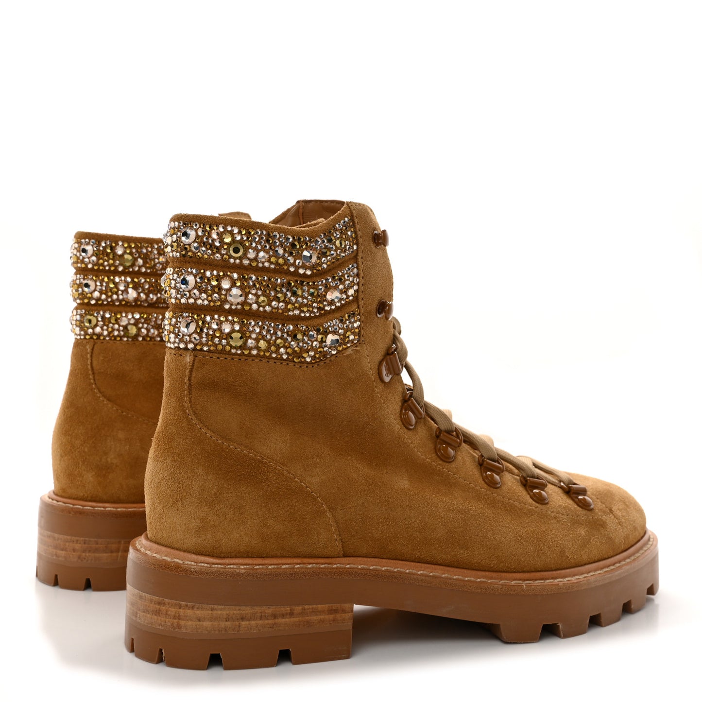 Suede Swarovski Crystal Womens Eshe Flat Boots 38 Camel