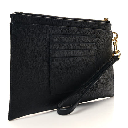 Saint Laurent Grain De Poudre Chevron Monogram Large Bill Pouch Black 3 of 11
