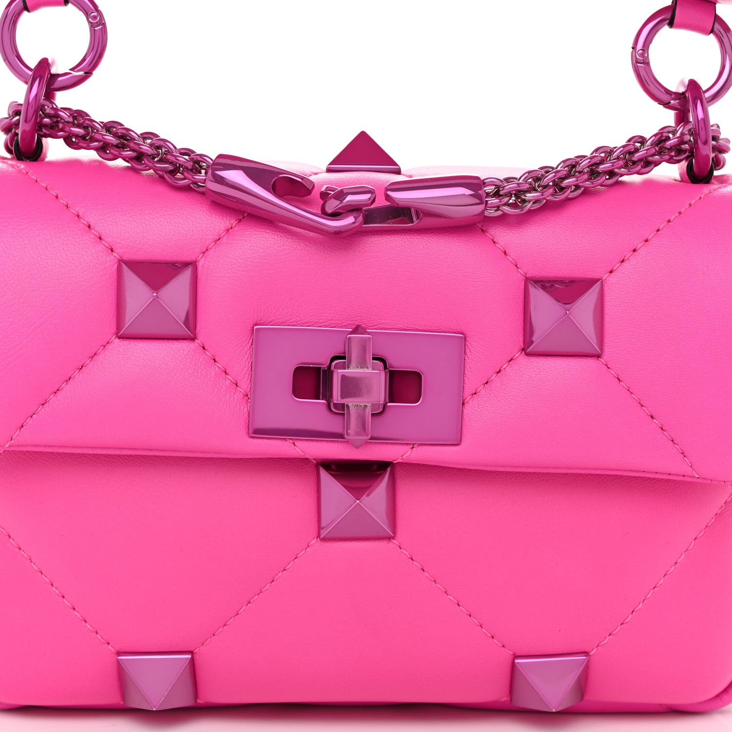 Valentino Garavani Nappa Lacquer Monochrome Small Roman Stud Shoulder Bag Pink PP 7 of 9