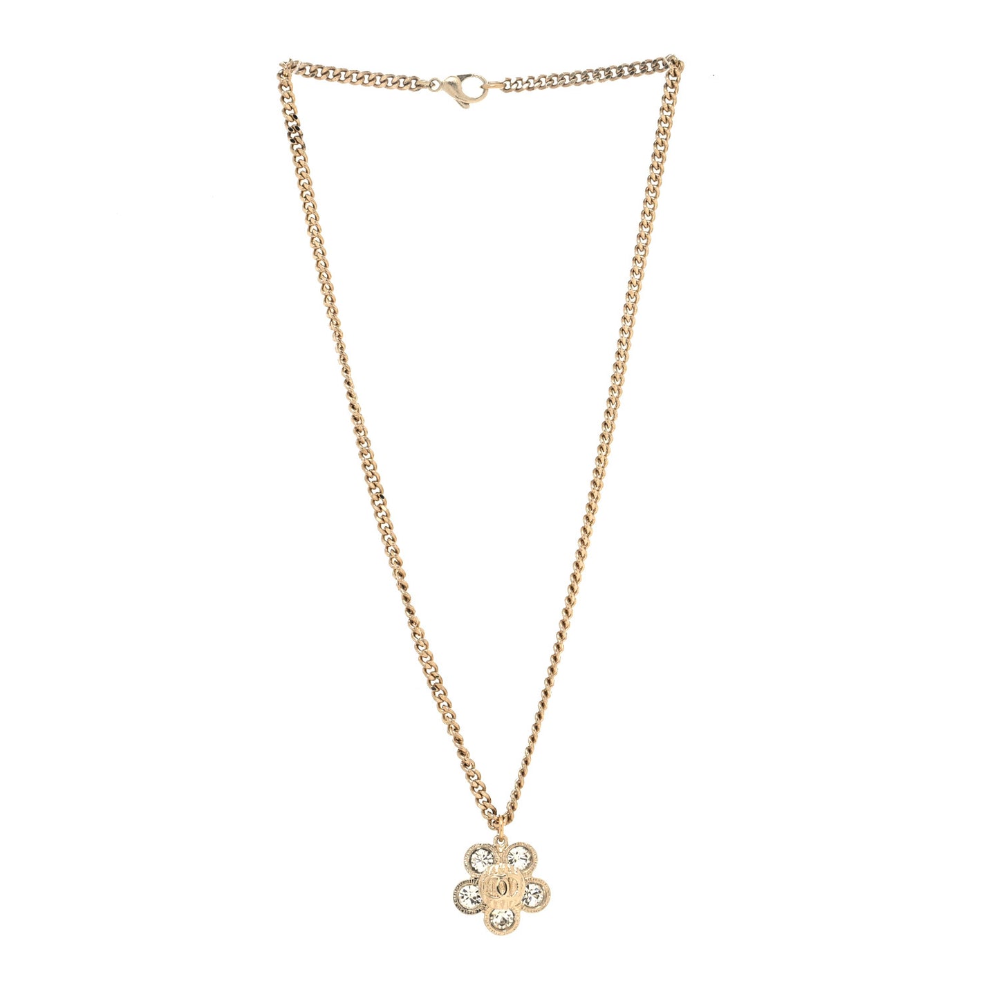Crystal CC Flower Pendant Necklace Gold