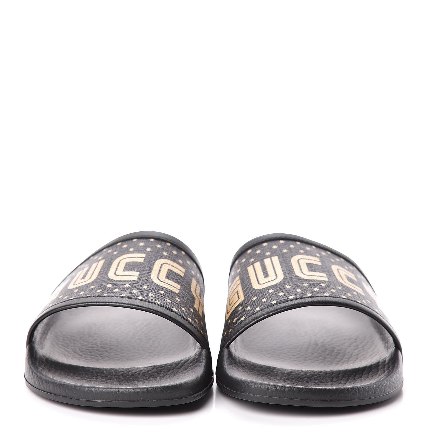 Gucci X SEGA Supreme Canvas GUCCY Stars Womens Slide Sandals 39 Black Gold 2 of 8