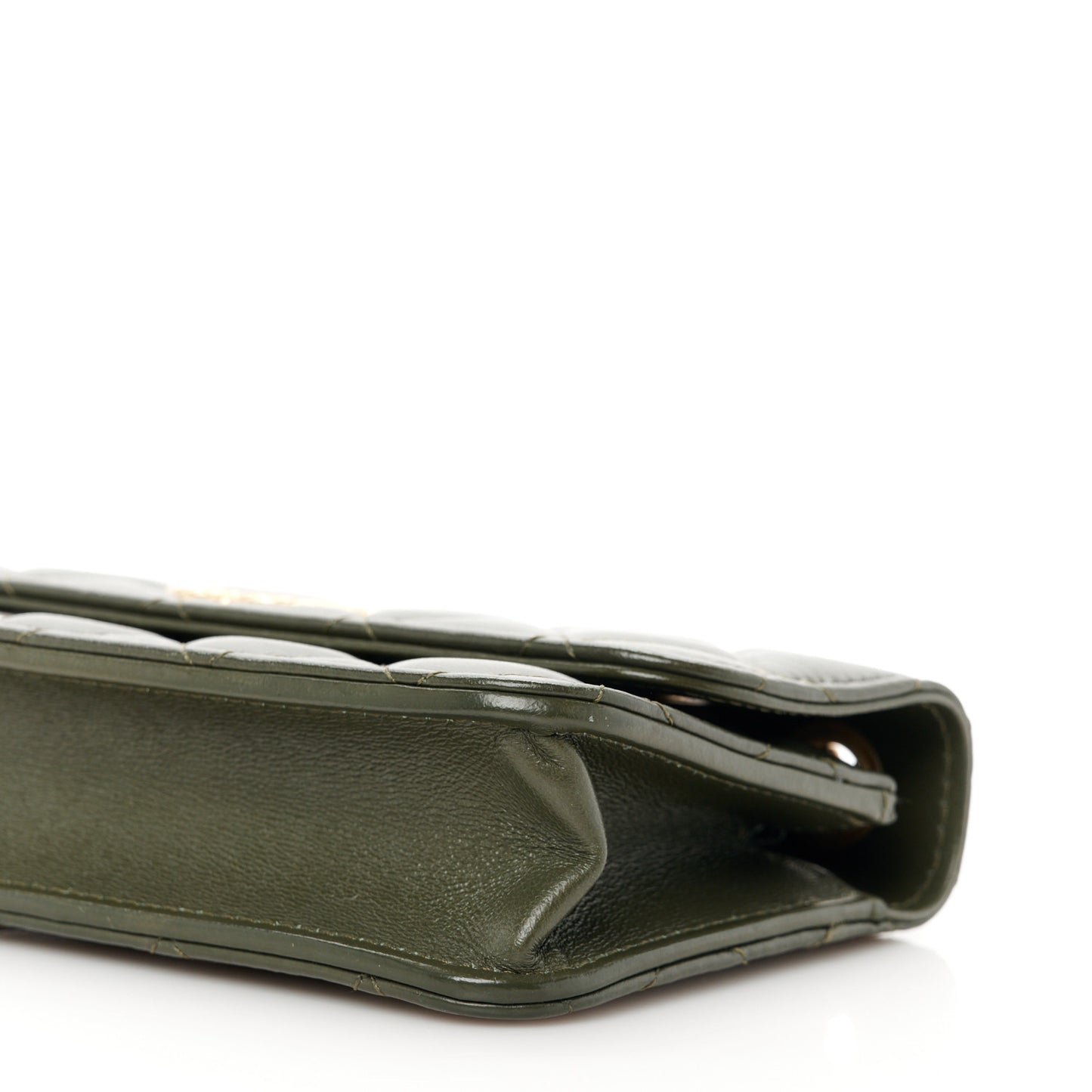 Lambskin Quilted Pillow Crush Flap Phone Holder With Chain Green