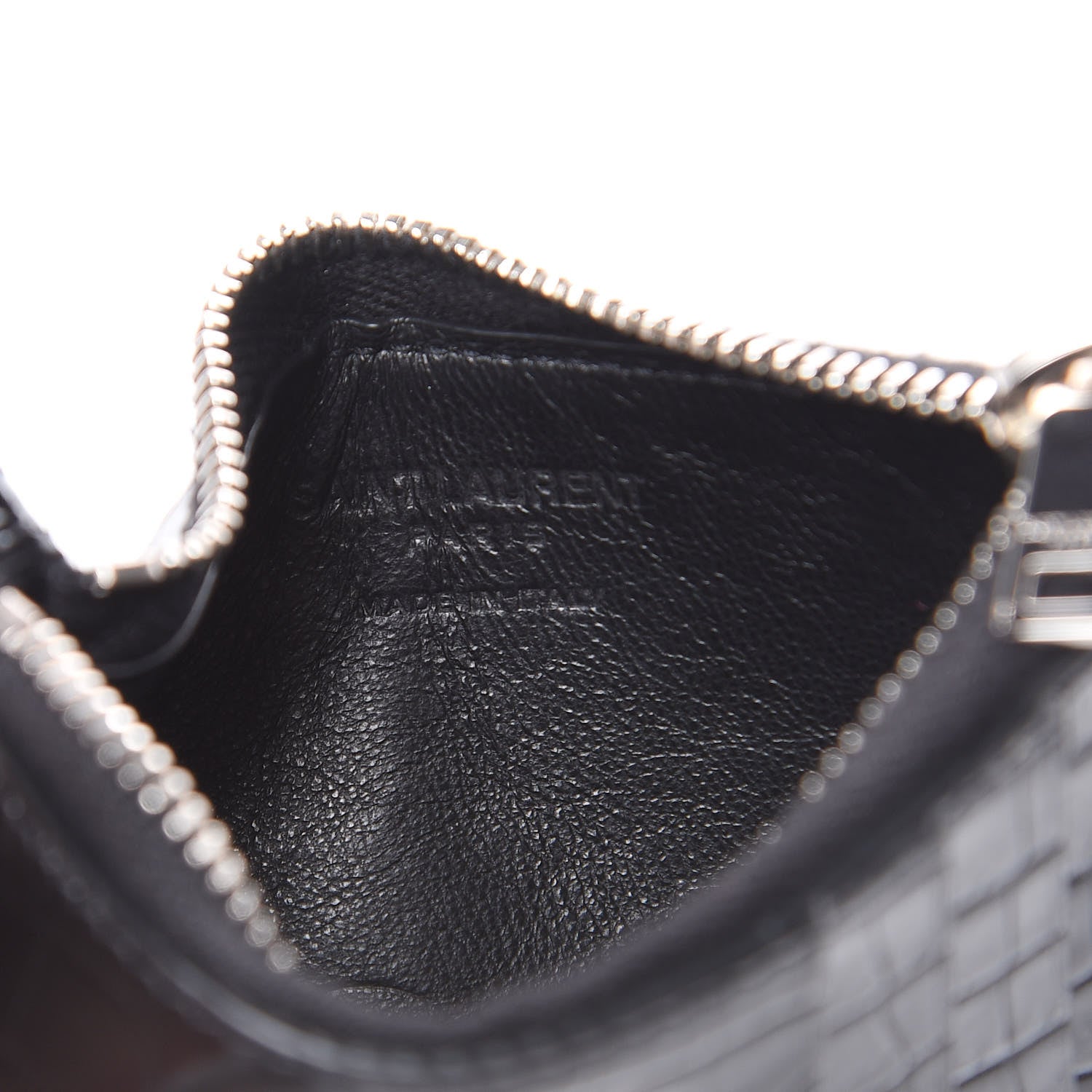 Saint Laurent Calfskin Crocodile Embossed 5 Fragments Zip Pouch Card Holder Black 6 of 8