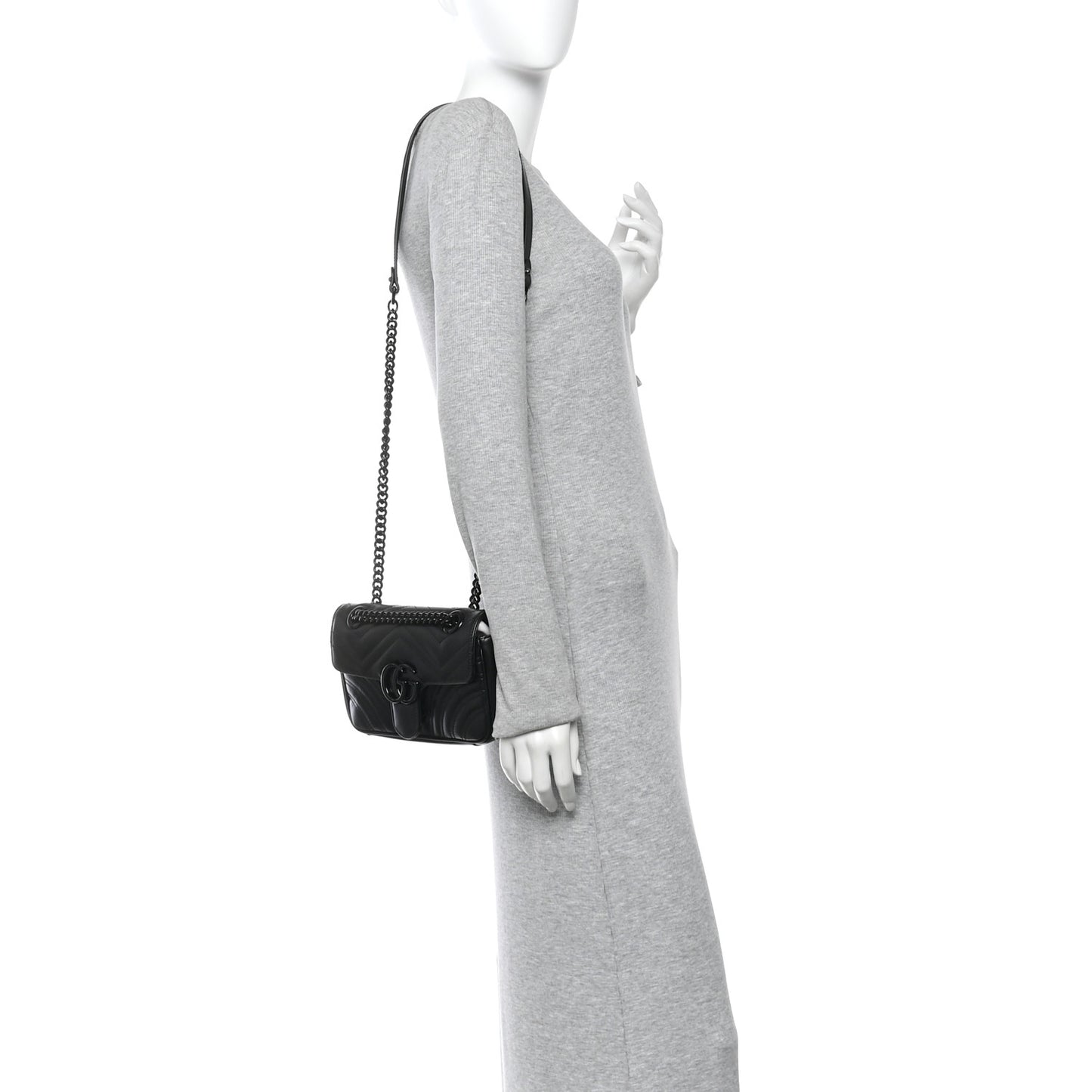 Calfskin Matelasse Monochrome Mini GG Marmont Shoulder Bag Black