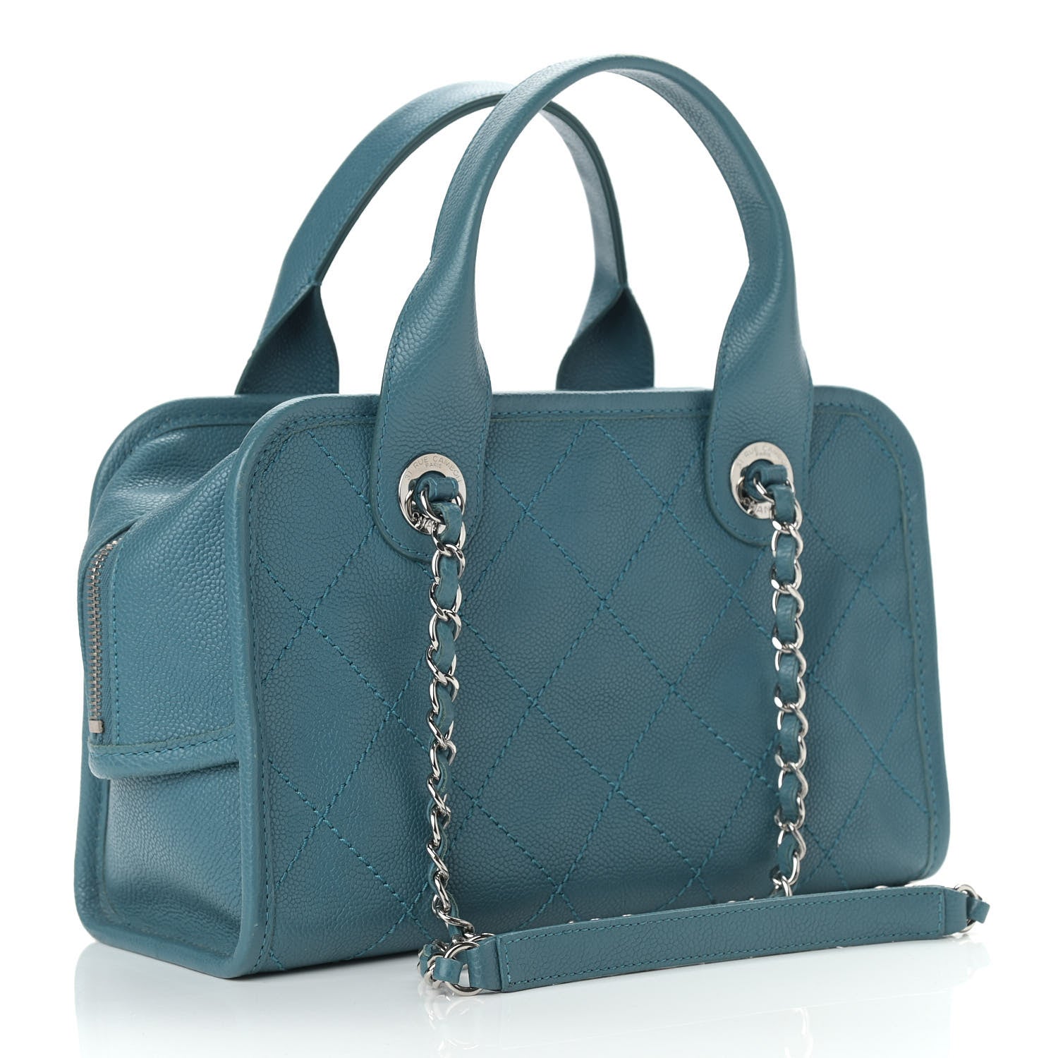 Chanel Caviar Quilted Small Deauville Bowling Bag Blue 3 of 12