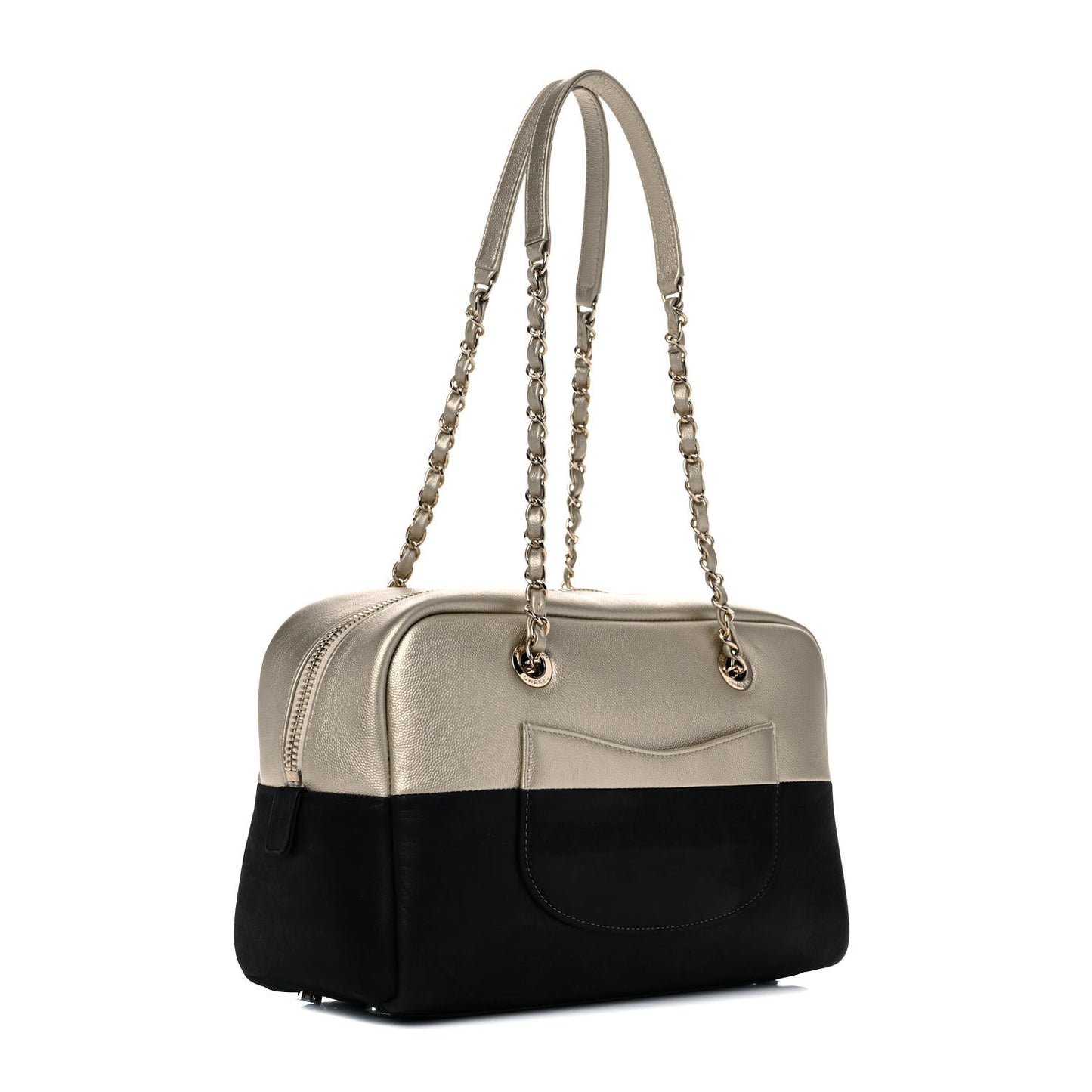 Caviar Iridescent Calfskin Duo Bowling Bag Black Light Gold