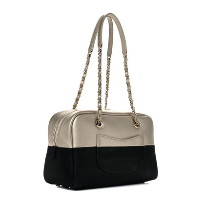 Chanel Caviar Iridescent Calfskin Duo Bowling Bag Black Light Gold 2 of 13