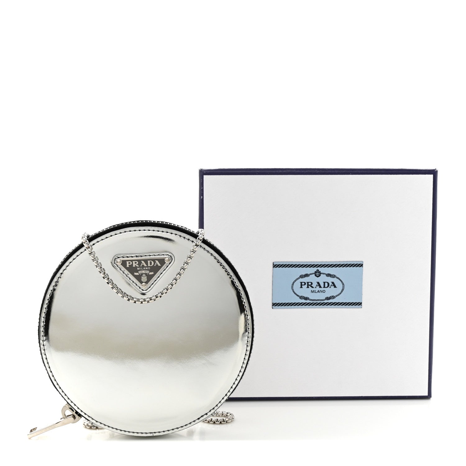 Prada Spazzolato Round Chain Coin Crossbody Pouch Argento 11 of 11
