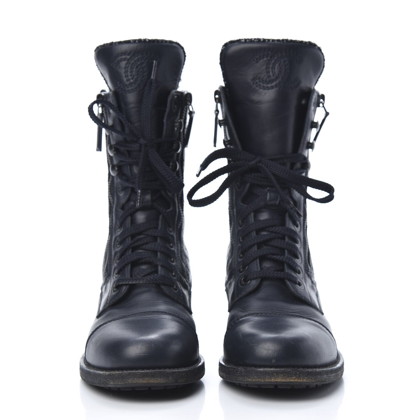 Sheepskin Quilted CC Tall Lace Up Combat Boots 39 Navy