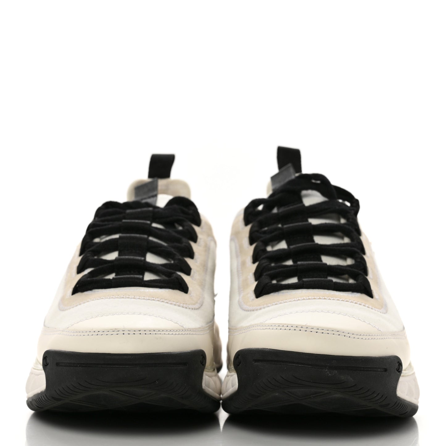 Velvet Calfskin Mixed Fibers CC Sneakers 40.5 Ivory Black