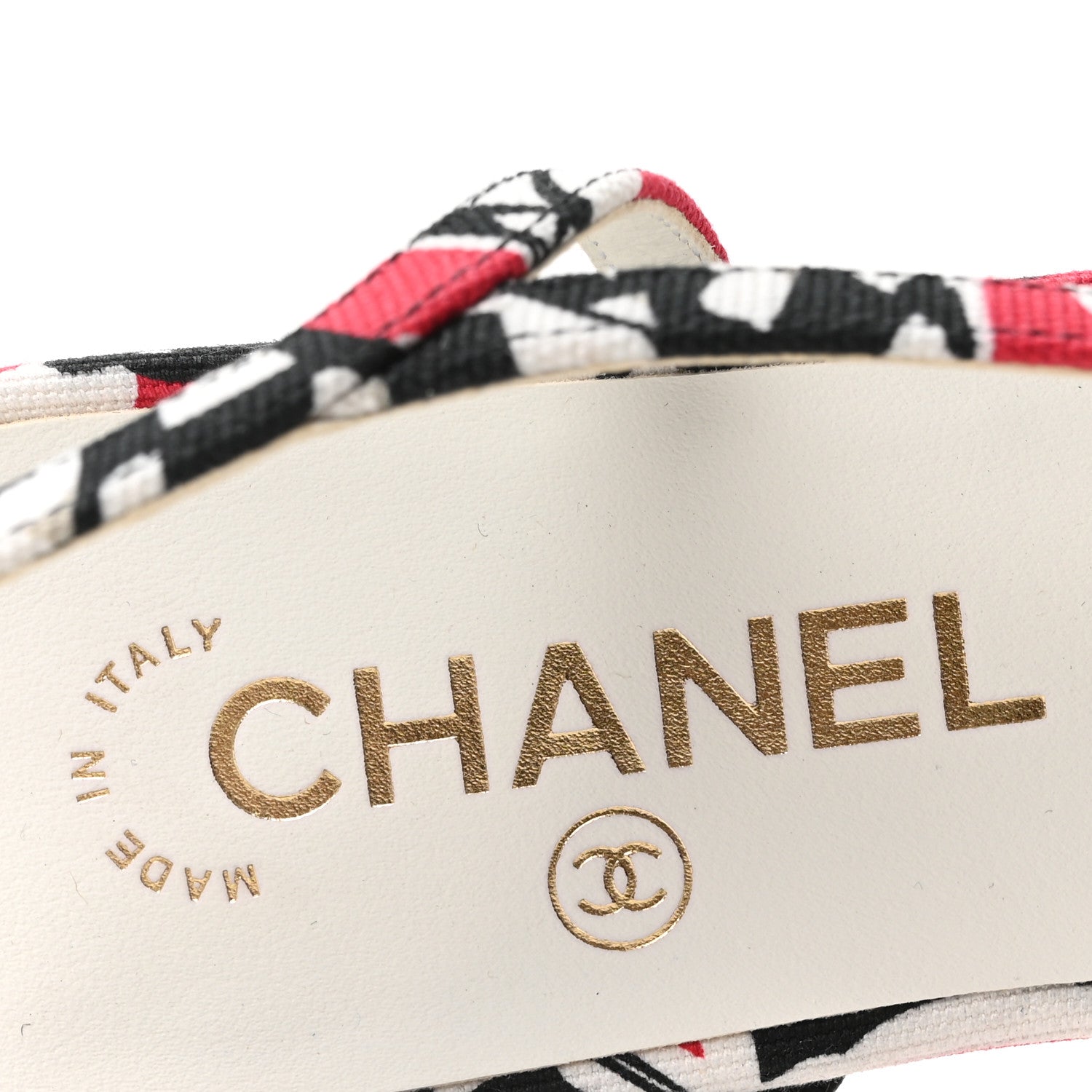 Chanel Printed Fabric Grosgrain Cap Toe CC Slingback Flats 38 Red Black White 8 of 9