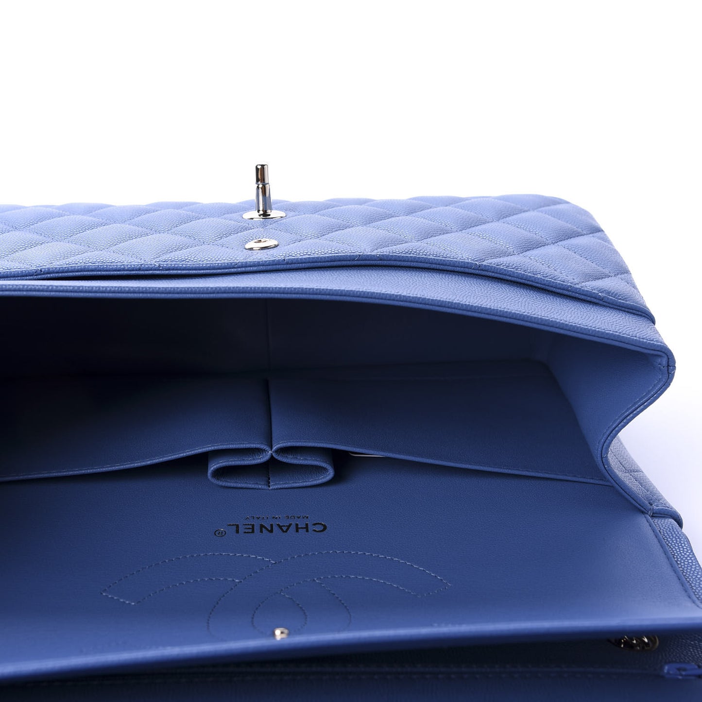 Caviar Quilted Jumbo Double Flap Blue