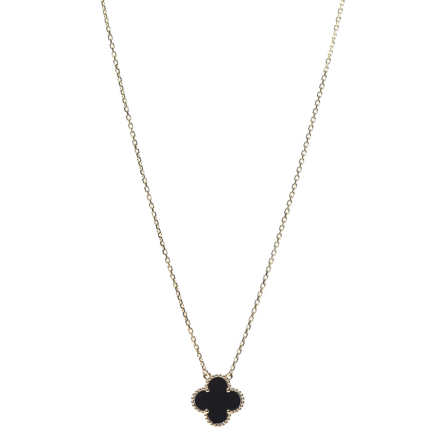 18K Yellow Gold Black Onyx Vintage Alhambra Pendant Necklace