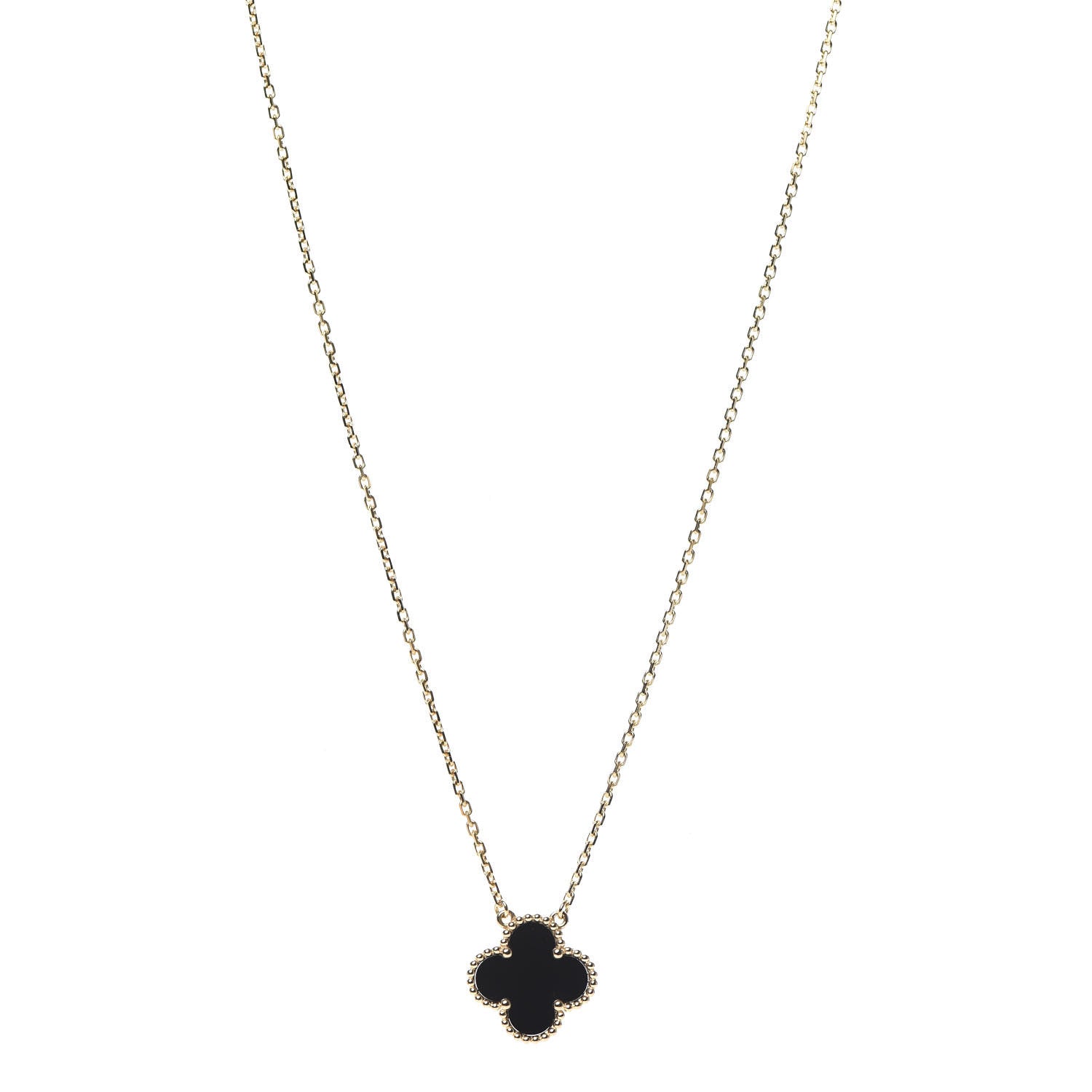 Van Cleef & Arpels 18K Yellow Gold Black Onyx Vintage Alhambra Pendant Necklace 1 of 6