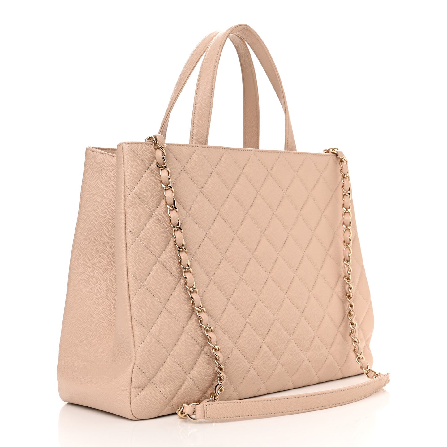 Caviar Quilted Large Business Affinity Shopping Bag Beige
