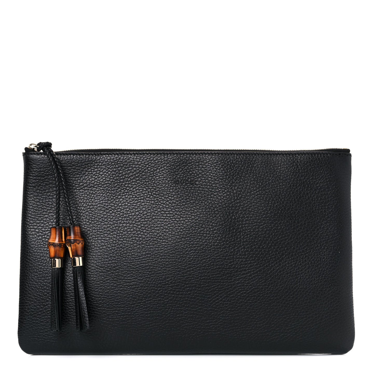 Pebbled Calfskin Large Bamboo Clutch Black