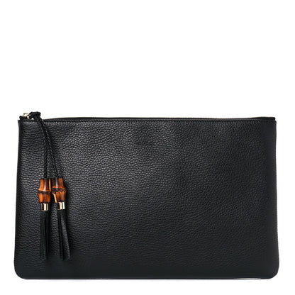Gucci Pebbled Calfskin Large Bamboo Clutch Black 1 of 8
